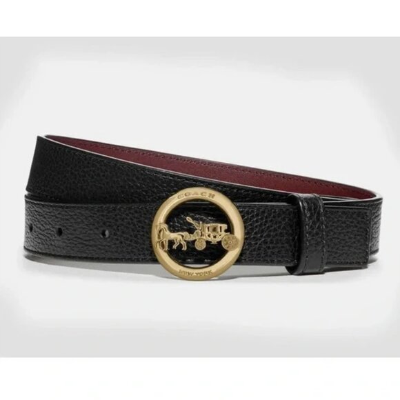 NEW Coach Horse and Carriage Signature Buckle Pebbled Leather Belt Black Size XL - Picture 1 of 9